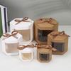 12pcs Party Favor Ribbon Kraft Paper Candy Box Gift Packaging Transparent Window Brown White