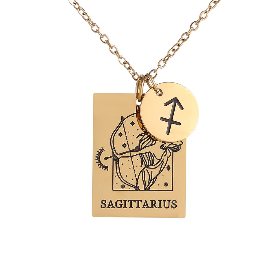 Htpwe Stainless Steel Twelve Zodiac Signs Pendant Necklace Women's Plated 18k Gold Couple Holiday Gift Necklace Party Zircon