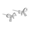 Earrings Leave It On Ladies Second Piercing S925 Silver Compatible with Metal Allergies Smaller Platinum Plated Both Ears Cute Zircon Ribbon Earrings