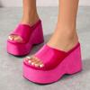 Fashion 2024 New Summer Solid Color Thick Wedge Heel Large Size Slippers Women's Open-toe Leather Face Versatile High-heeled Shoes