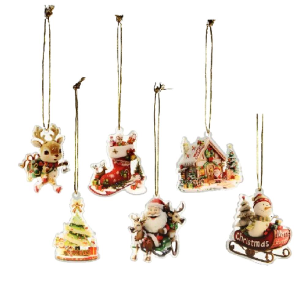 6Pcs Santa Acrylic Cartoon Pendant Snowman Christmas Tree Hanging Ornament  Home
