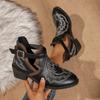 Large Size Women's Boots New Pointed-toed Embroidered Short Boots Women's Belt Buckle Martin Boots Women's