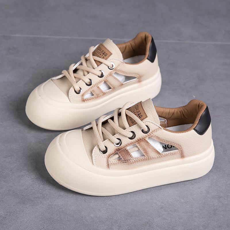 Summer New Muffin Sole Little White Shoes Student Big Head Casual Shoes Round Head Hollow Hole Shoes Women's T