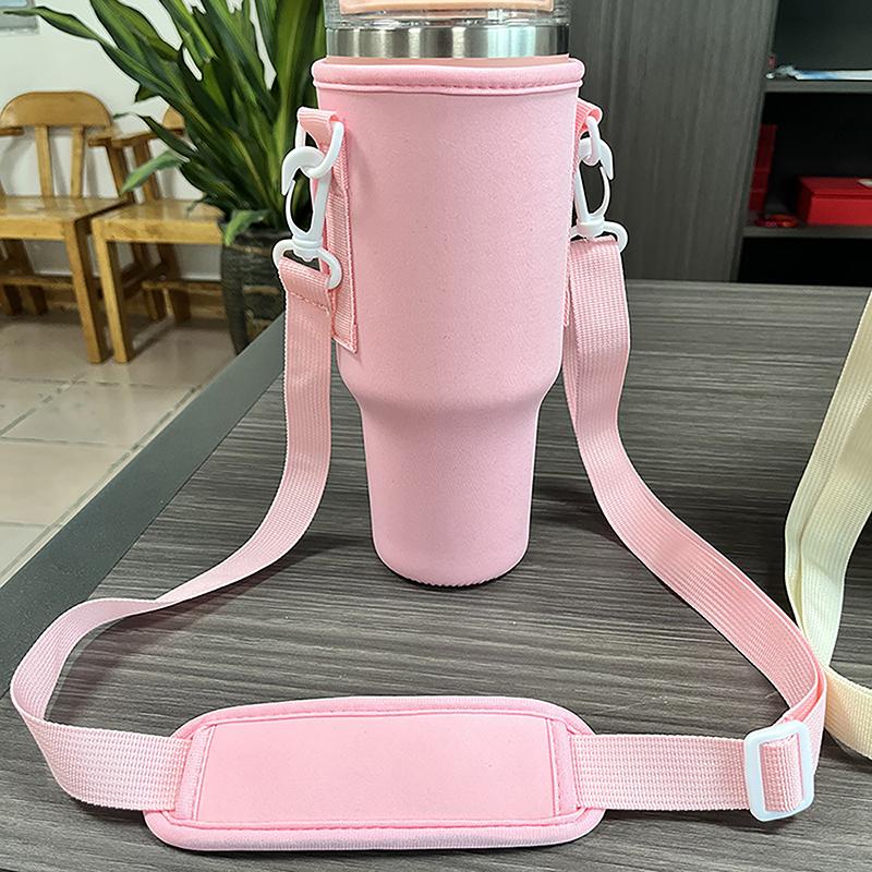 40Oz Water Bottle Carrier Bag Adjustable Shoulder Strap Mug Cups Sleeve Solid Color Bottle Holder For Outdoor Hiking
