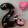 With Pink Bows Black Number Balloon Large Decorative Balloon Aluminum Foil Balloon Party Supplies