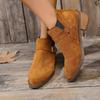 Fashion Faux Suede Mid-heel Women's Pointed-toe Chelsea Boots 2024 Spring and Autumn Solid Color Square Heel Slip-on Short Fashion Boots