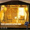 Outdoor Solar Curtain Light 8 Lighting Modes Fairy String Lights  Waterproof Garden Party Wedding Christmas Decorative Lamps