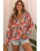 Boho Floral Long Sleeve V-Neck Blouse