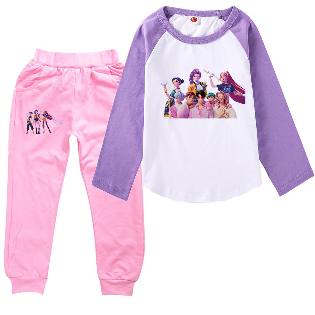 Детский Девочки Аниме Мультфильм K-Pop Руми Принт Повседневный Реглан Длинный Рукав Футболка Брюки Комплект Одежды