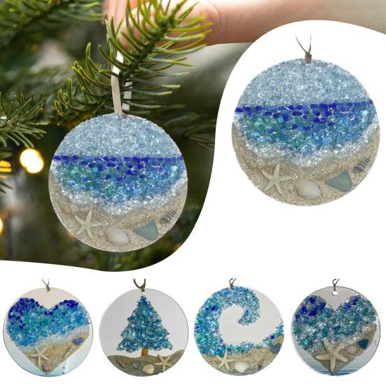 Beach Ocean Themed Christmas Ornaments Nautical Coastal Christmas Tree Hanging Ornaments with Starfish Seashell for Tree Home Decor
