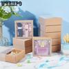 10sets Kraft Paper Gift Boxes Square Brown Drawer Boxes with PVC Windows Cover for Party Favor Treats Bakery Jewelry Proposal Gift Packaging
