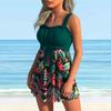 Women's Shoulder Strap Swimsuit Green Grass Print Bikini Tankini Swimsuit