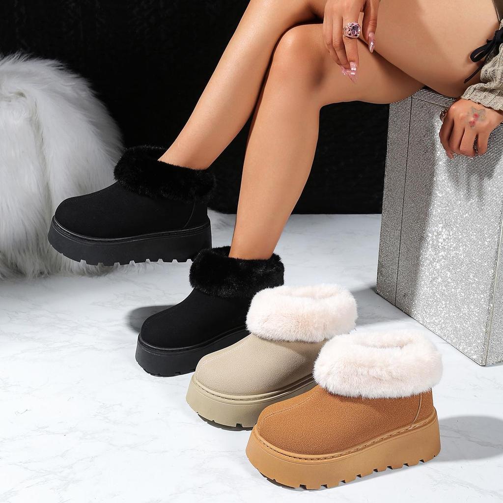 Women's 2025 Fashion Snow Boots - Platform Ankle Boots with Fur Trim and Velvet Lining