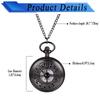 Pocket Watch Skeleton Skull Playing Cards Analog Display with Lid Waterproof Pocket Watch Quartz Pendant Necklace with Chain Black Retro Accessories
