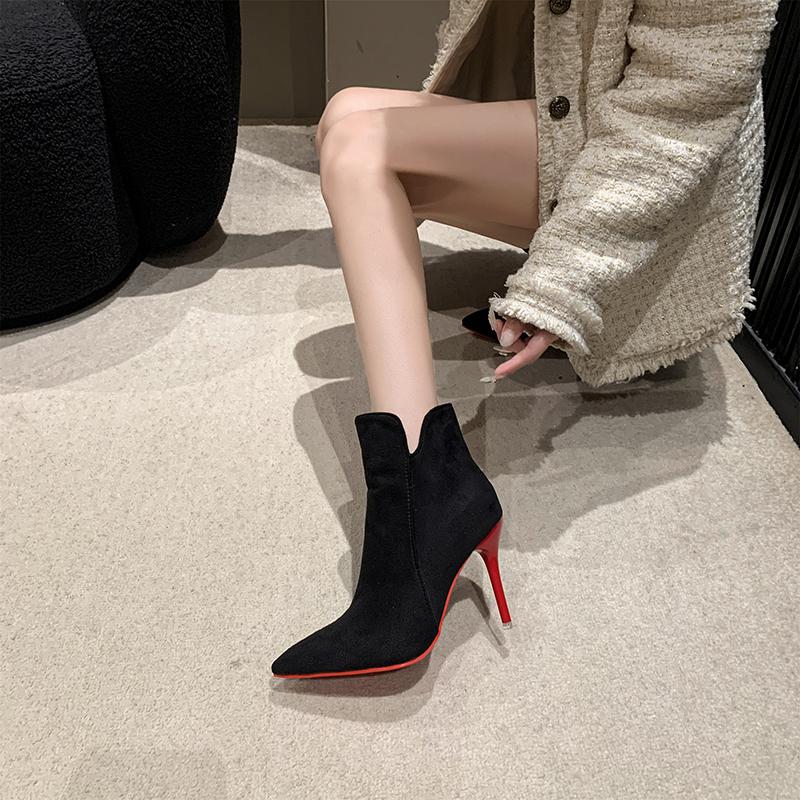 New Short Boots for Women, Autumn Pointed Shoes, Women's Boots, Thin Heels, Sexy High Heels, Winter Bare Boots