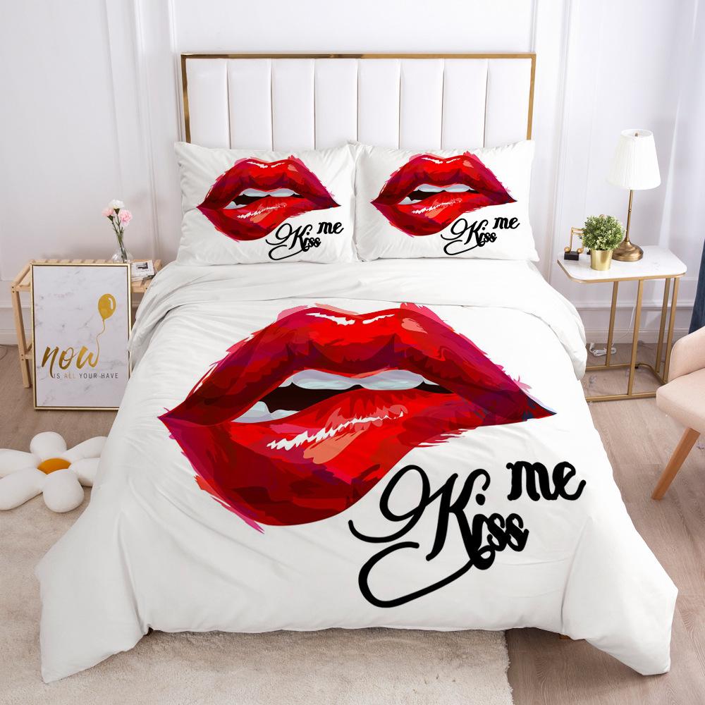 3D Sexy Lips Bedding Set Kiss Me HD Printing Duvet Cover 2/3 Pieces AU140 * 210 Full-size Soft Home Decoration