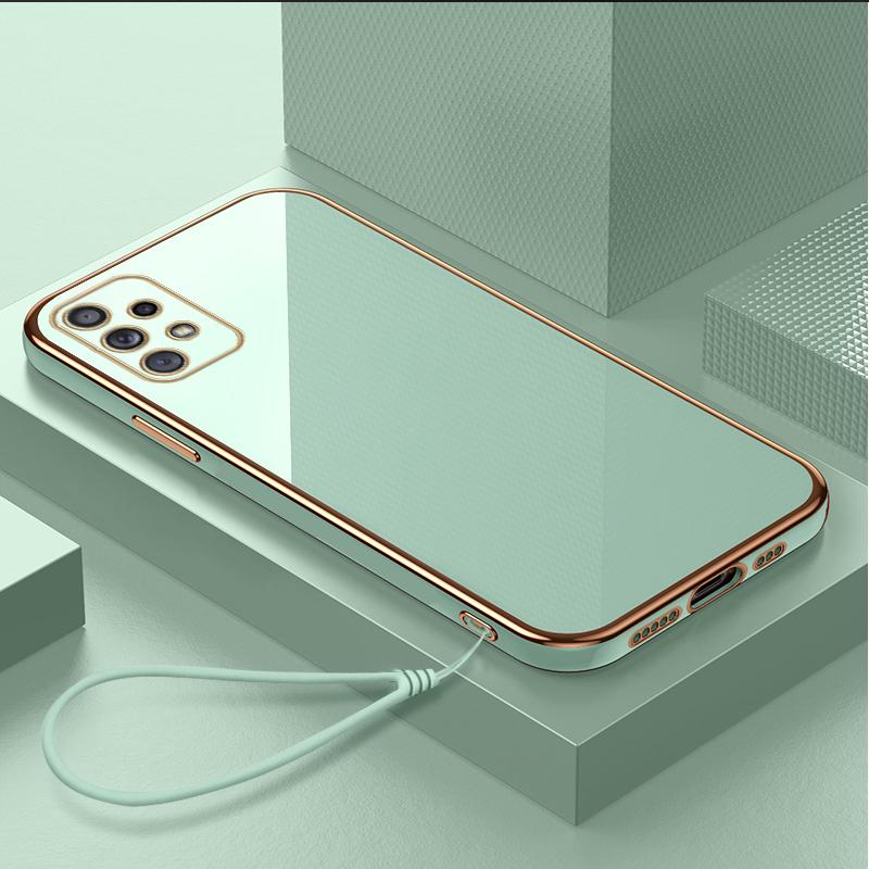 Luxury Plated TPU Phone Case With Lanyard for Samsung Galaxy A04 A05 A13 A14 A23 A24 A52 A54 A34 A53 5G Note20 Ultra S23 Soft Cases Silicone Cover