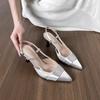 Sheepskin Edition~ Temperament Satin Pointed Heel High Heels Women's 2025 Summer New Sexy Baotou Sandals