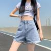 High-Waisted A-Line Denim Shorts for Women - Korean Style Summer Fashion, Wide-Leg, Casual Curling Design.
