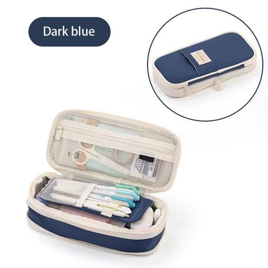 Large Capacity Pencil Case with Grid Pocket Expandable Bottom Durable Oxford Material Pen Storage Pouch