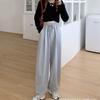 2024 Gray High-Waisted Casual Wide-Leg Sports Pants - Loose Fit with Draped, Straight-Leg Design for Spring and Autumn