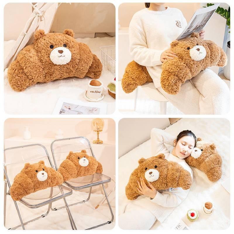 Plush Toy Croissant Pp Cotton Filled Brown Bear Pillow Sofa Cushion Doll Gift