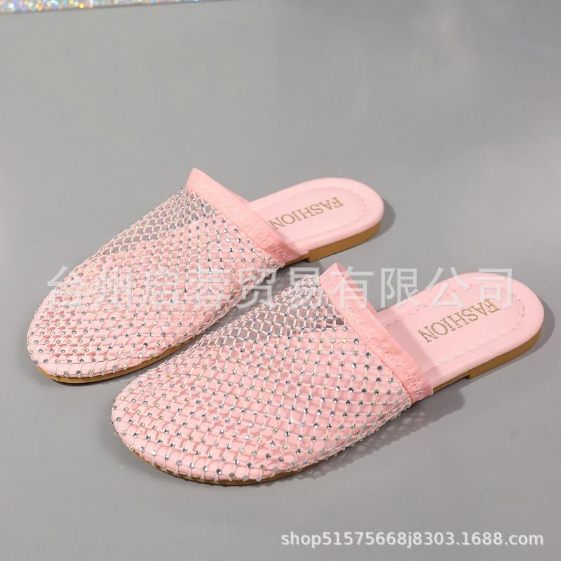 Большого размера низкокаблучные носки-сетка тапочки женские новые фэн-шуй бриллиантовые сандалии женские