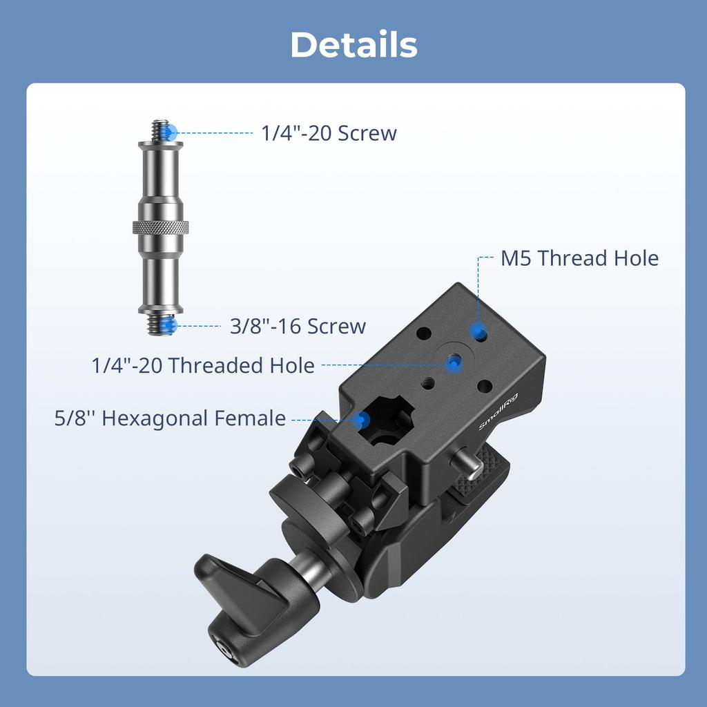 SmallRig Super Clamp Video Camera Support Kit 15kg Max Load with and Top Screws On Studs Heavy Duty for True Studio Video Camera Lighting Round Pipe