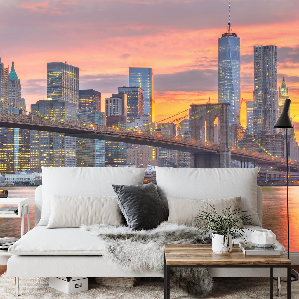Photomural Lower Manhattan Skyline And Brooklyn Bridge Smooth Vinyl 90x60