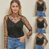 Women Sexy Mesh See Through T Shirt Fashion Hollow Transparent Shirt Star Dot Base Top Clubwear