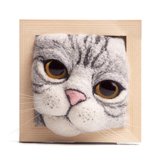 Photo Frame Ornaments with Shaping Base Wool Felt Interactive Lovely Cat Head Doll Knitting Kit Household Supplies