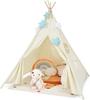 COSTWAY Kids' Teepee Tent, Wooden, 100% Cotton, with Storage Bag, Kids' Playhouse, Secret Base, Educational Toy for Girls and Boys, Cute