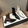 Fashion Women's Fashion Pointy Ankle Boots Autumn and Winter New Belt Buckle High Heels Back Zipper Thick Heel Skinny Boots