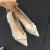 High Heels Women Shoes Thin Heels 5cm Beige Temperament Pointed 3cm Soft Leather Single Shoes with Skirt 2024 Summer New Style