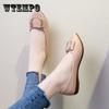 Women's Flat Shallow Shallow Mouth Casual Square Buckle Flat Shoes All-match Soft-soled Single Shoes Women's Non-slip Light and Soft