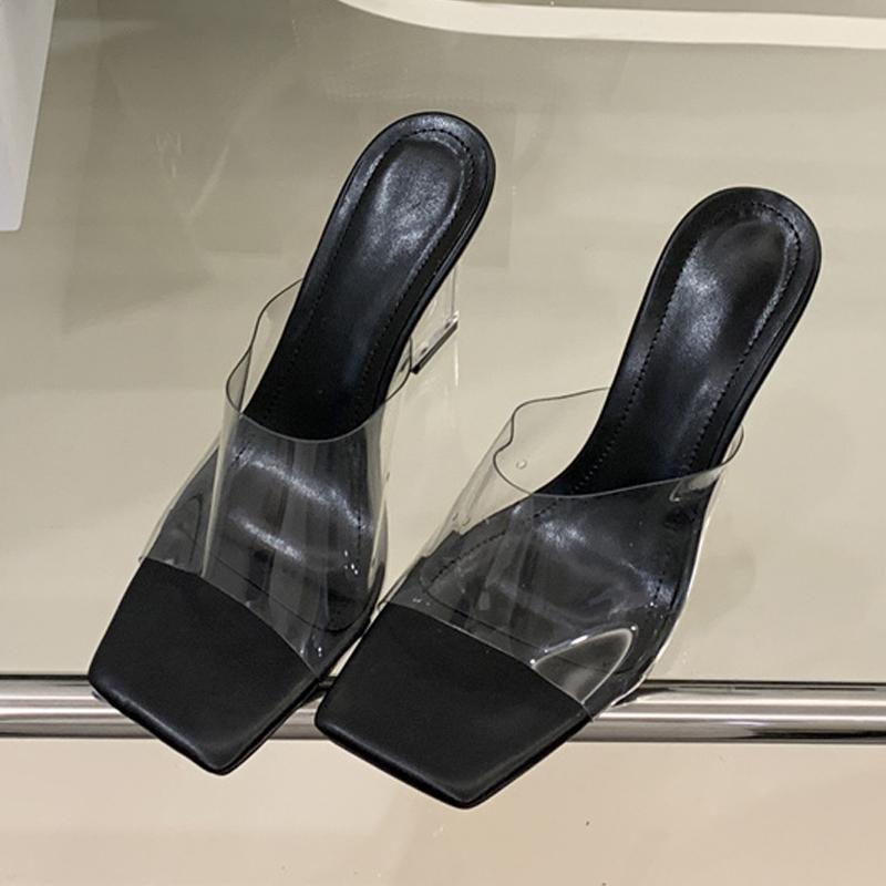 Fashion Liyke Summer Fashion Wide Square Open Toe Perspex Wedges Slipper Clear High Heels PVC Transparent Shoes Women Sandals Size 35-40