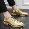 Fashion Mens Formal Shoes Gold Men's Leather Oxford Shoes Italy 2024 Dress Shoes Wedding Party Lace Up Leather Brogue Business Shoes Men