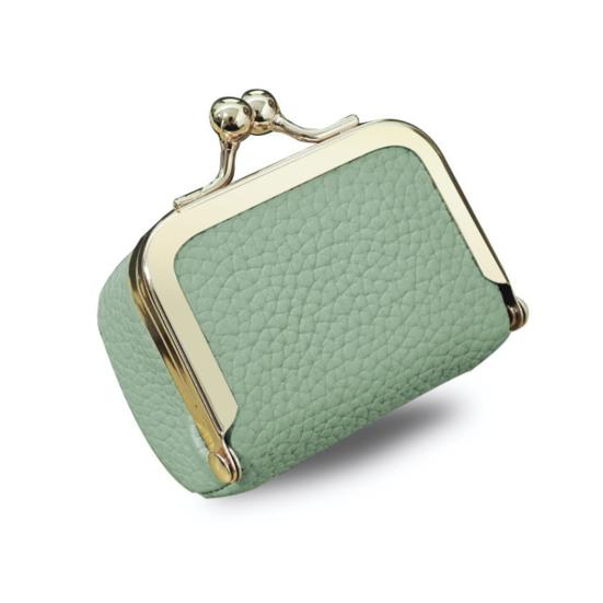 Ladies Mini Coin Purse Genuine Leather Wallet Solid Color Kiss Lock Change Pouch Small Storage Bag for Jewelry Keys