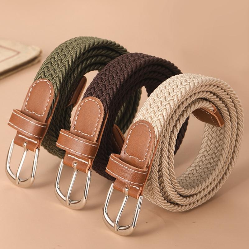 Fashion Universal Woven Thin Belt Elastic Casual Canvas Belt for Women Pants Jeans Knitted Needle Buckle Waistband Belts for Women