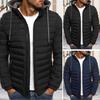 Men Cotton Coat Drawstring Hooded Long Sleeve Warm Winter Jacket Zipper Placket Plush Lining Thick Outerwear