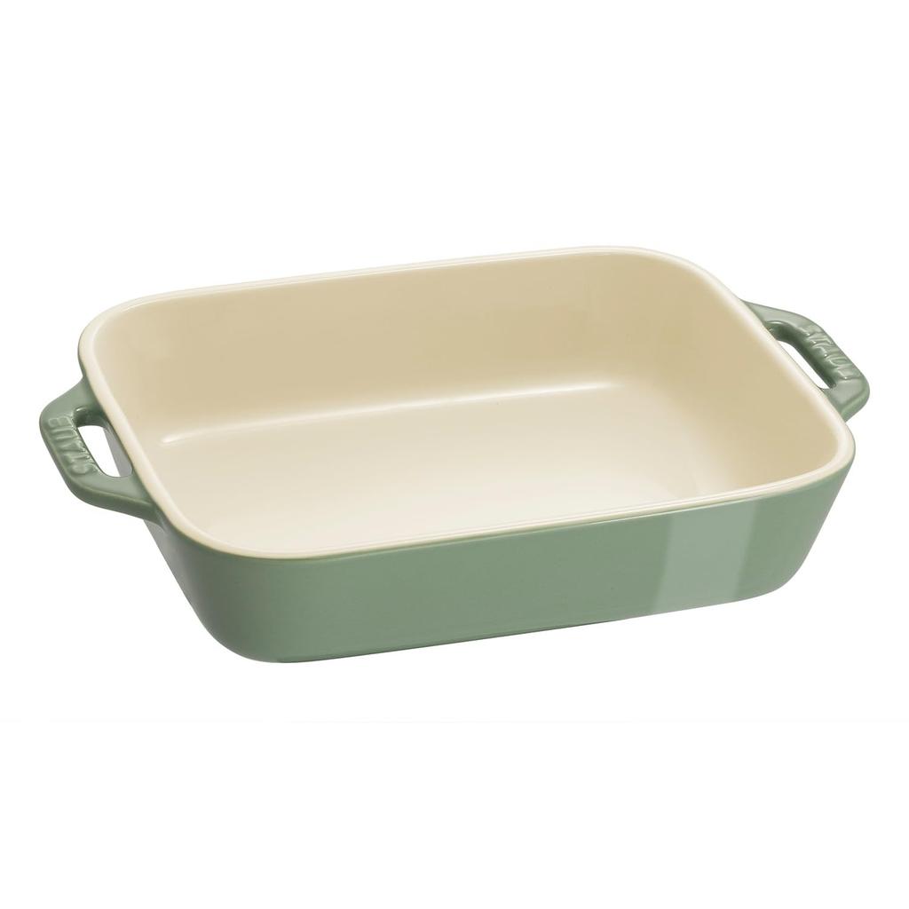 STAUB Dish 20cm Ceramic Gratin Dish Oven and Microwave Safe Japanese Ceramic Eucalyptus Color Dish "Rectangular Eucalyptus" [Official Product]