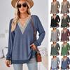 Women's Loose Autumn V-neck Top Casual Women's Solid Color T-shirt New Women's Long Sleeves