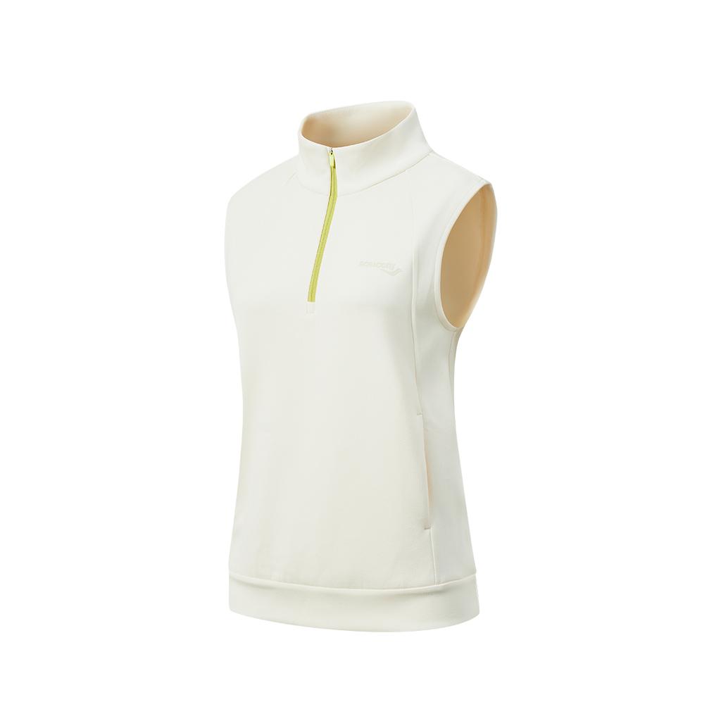 SAUCONY Solid Color Comfortable Casual Sports Stand Collar Sleeveless Vest Women Vest Natural-White SC1249027A-WT16