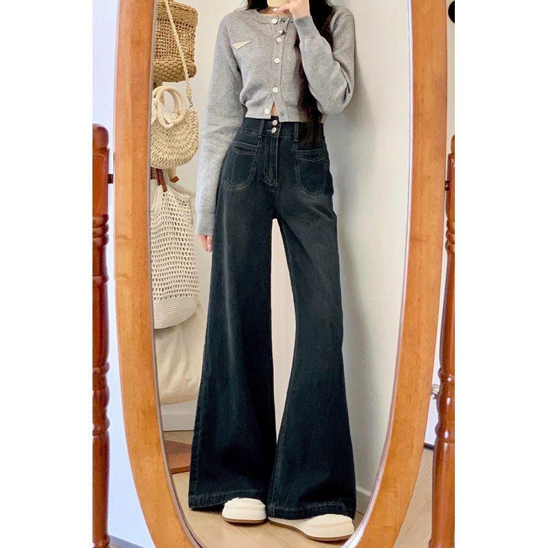 2025 Dark Blue High Waist Wide Leg Jeans Women's Summer Versatile Slimming Fall Clothes Loose Straight Pants Spring and Autumn