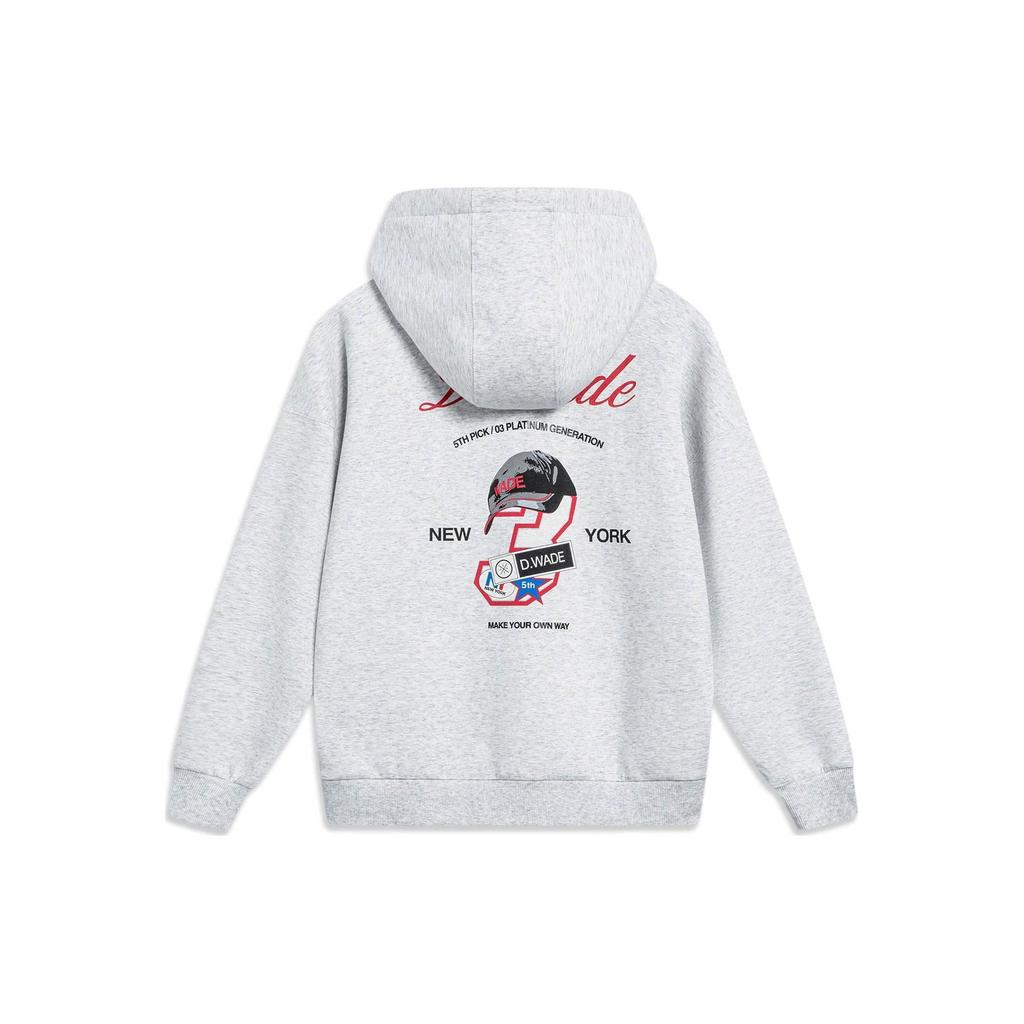 Li-Ning Wade Series Back Duckbill Cap Letter Print Loose Hoodie Men Hoodies Flower-Gray Chuan-Stone-Gray AWDT497-3