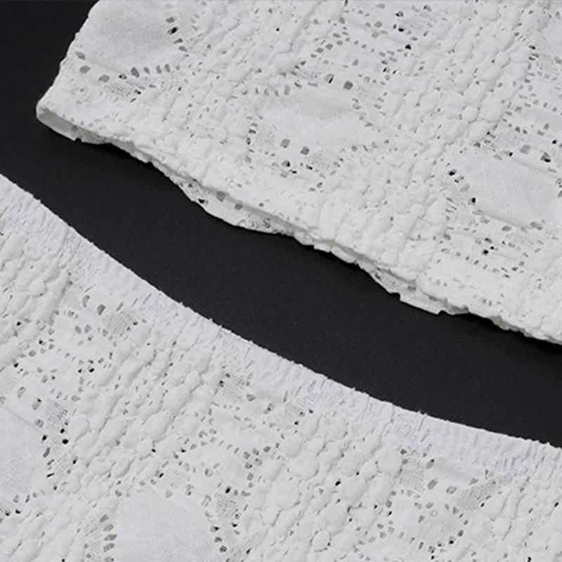 Y2K White Casual 2 Piece-Set Long Skirt Women Hollow Out Patchwork Sexy Cropped Tank Top and Maxi Skirt Sets Female Outfits
