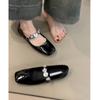 Niche Square Head Mary Jane Shoes Women's Metal Buckle One Word with Flat Sole Shoes Evening Style Grandma Shoes