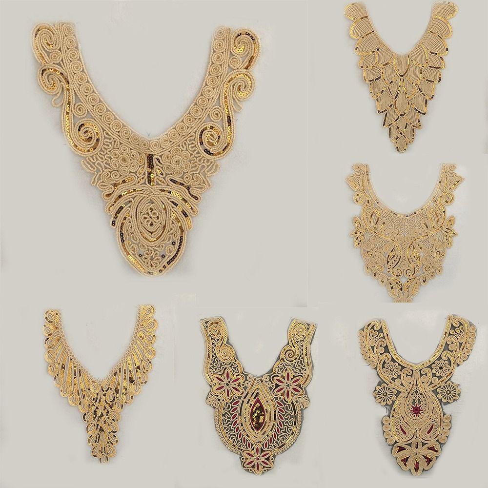 2pcs Fashion Sewing Accessories Embroidered Sequin Fabric DIY Applique Trim Lace Collar