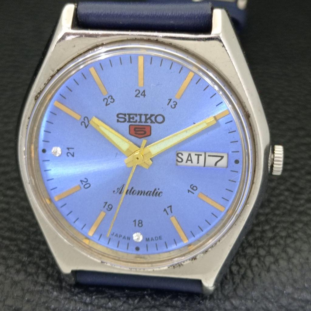 VINTAGE SEIKO 5 AUTOMATIC 6309A JAPAN MENS SKY BLUE COLOR DIAL WATCH A500835-5 R154-a500835