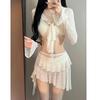 "Honey Dream: Hot Girl Four-Piece Bikini Swimsuit Set - Long Sleeve, Slim Fit, Conservative Skirt Style"